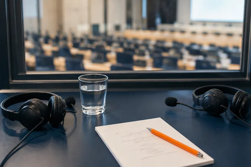 Traducción simultánea en cabina con auriculares